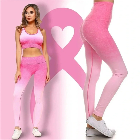 Pink Ombre High Waist Leggings | Seamless Workout Yoga Pants - Picture 2 of 10